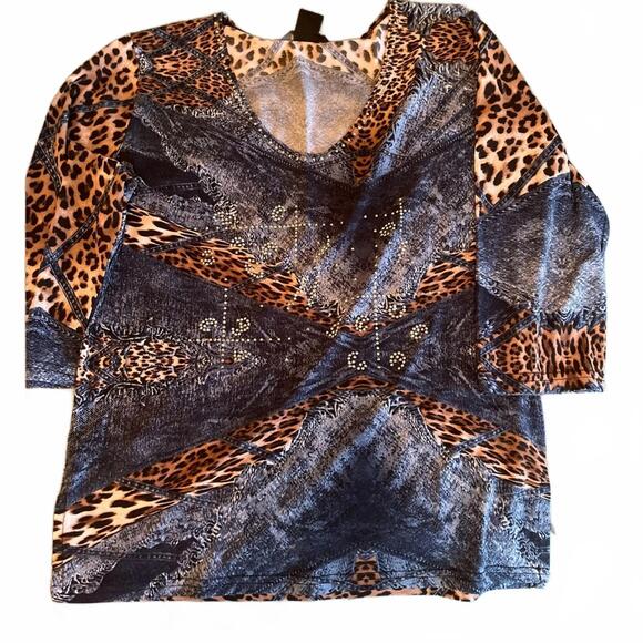 Valentina Tops - Valentina Blue and Leopard Print Blouse